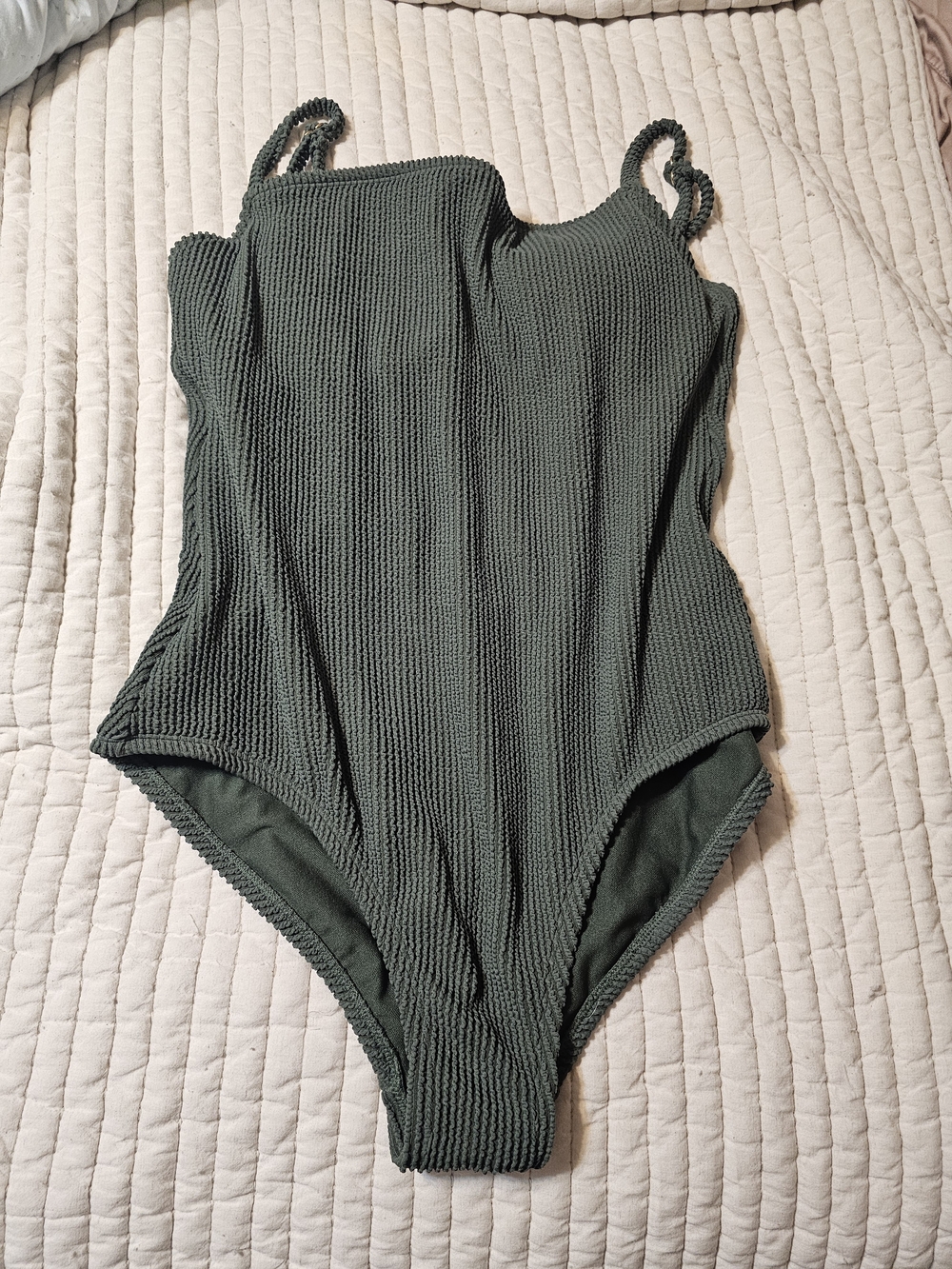 Kona Sol Dark Green Textured One-Piece Swimsuit